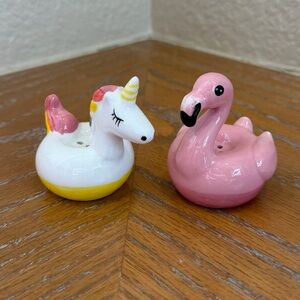 NWOT Unicorn and Flamingo Floaty Ceramic Salt & Pepper Shakers